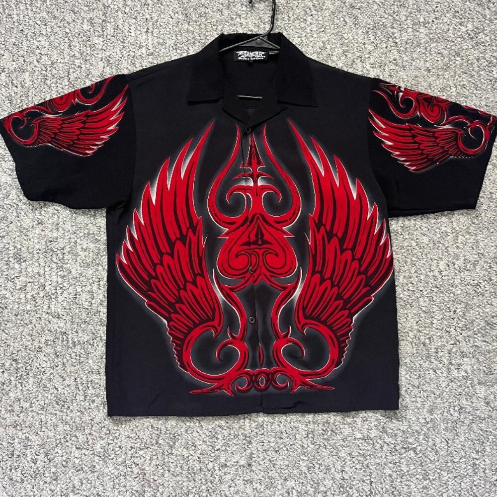 Dragonfly × Streetwear × Vintage Y2K Dragonfly Tribal Flame Shirt Size Large